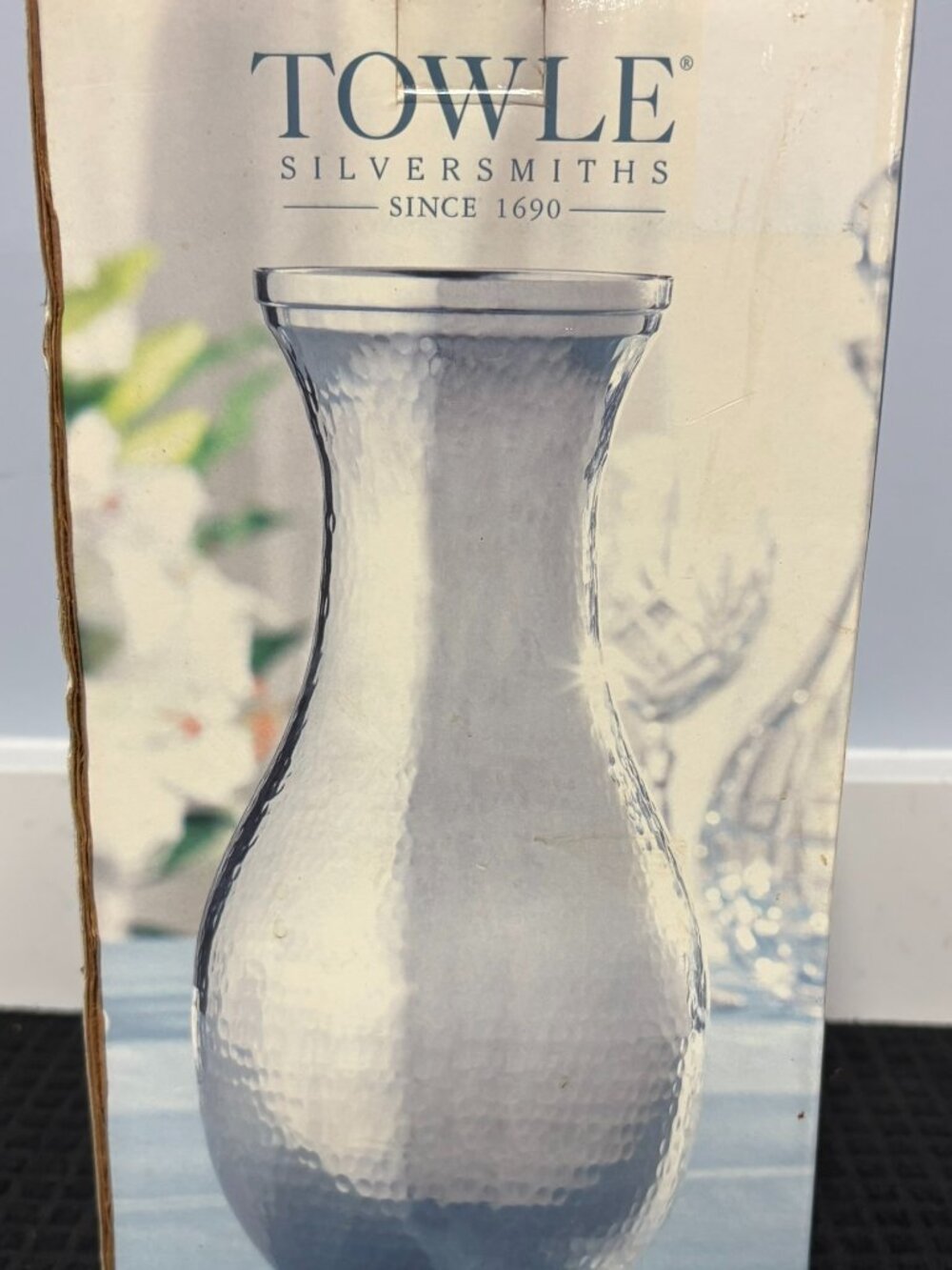 Towle Silversmiths Hammersmith Carafe Vase Hammered Silver Metal 11 in